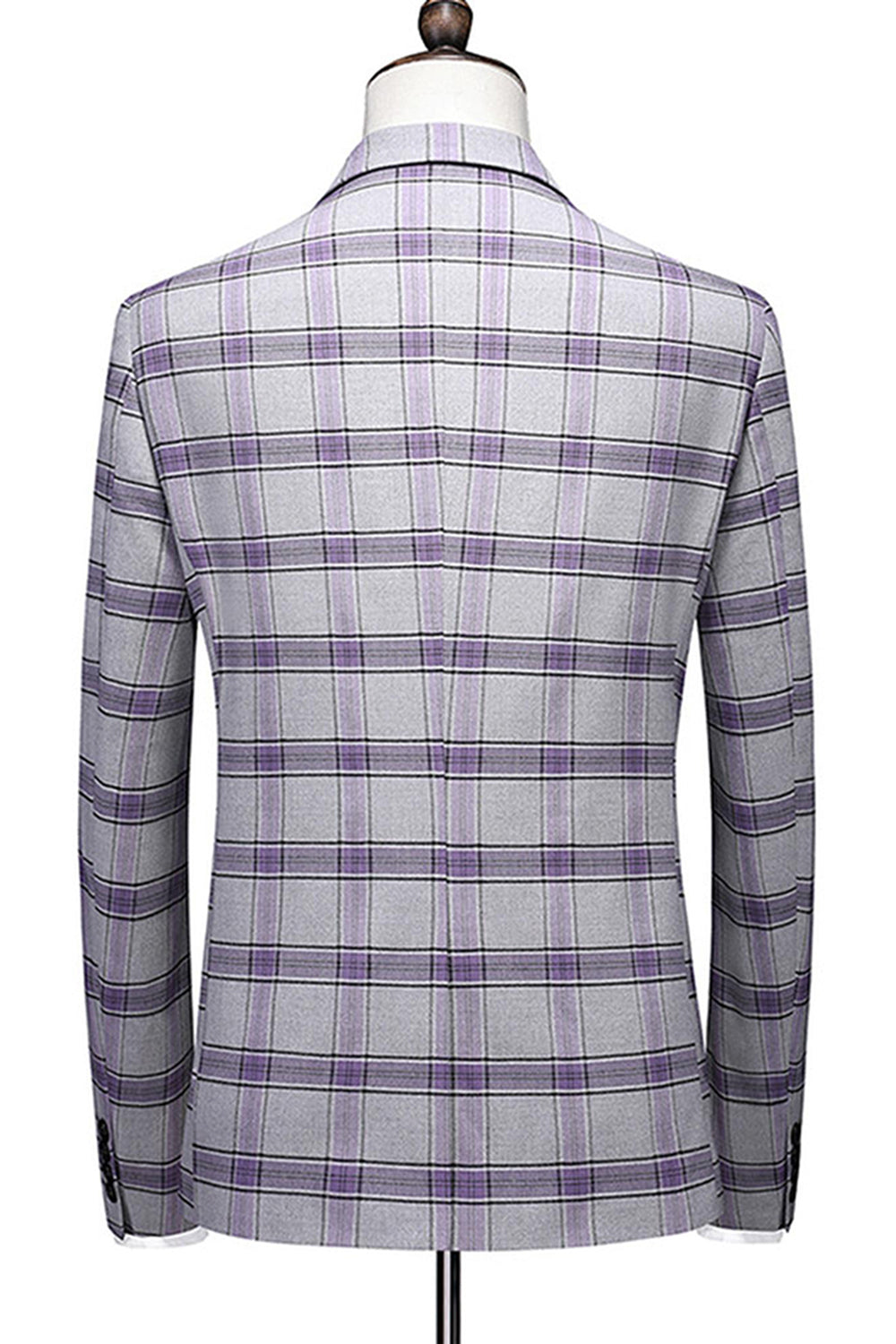 Trajes de fiesta para hombre con solapa de muesca a rayas púrpura grisáceo de 3 piezas