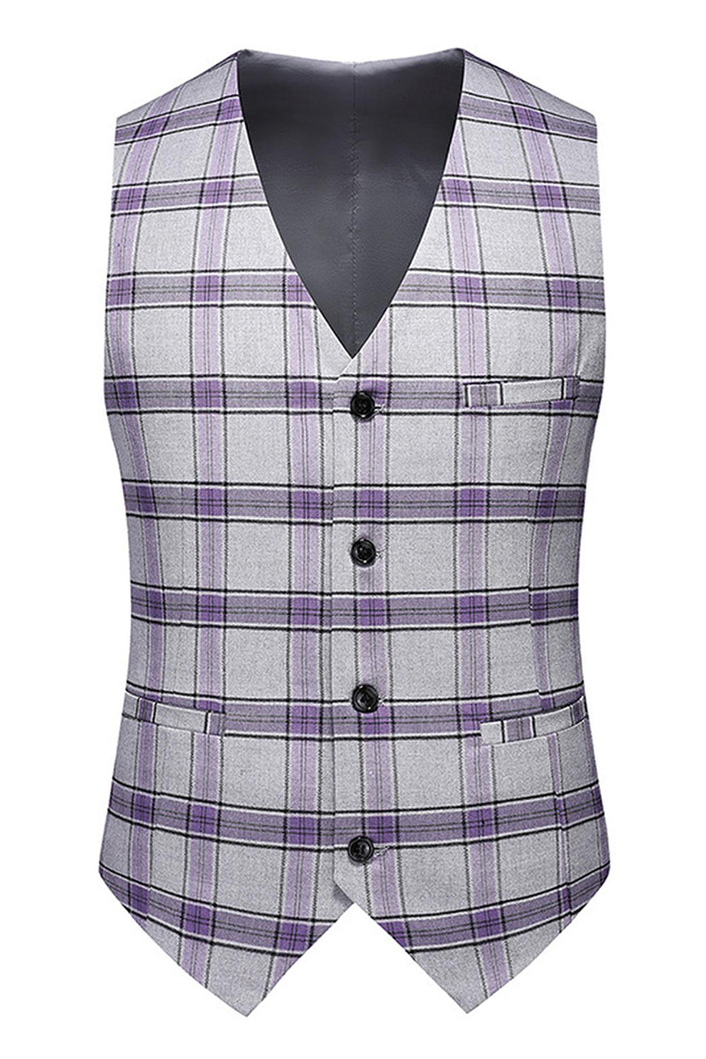 Trajes de fiesta para hombre con solapa de muesca a rayas púrpura grisáceo de 3 piezas