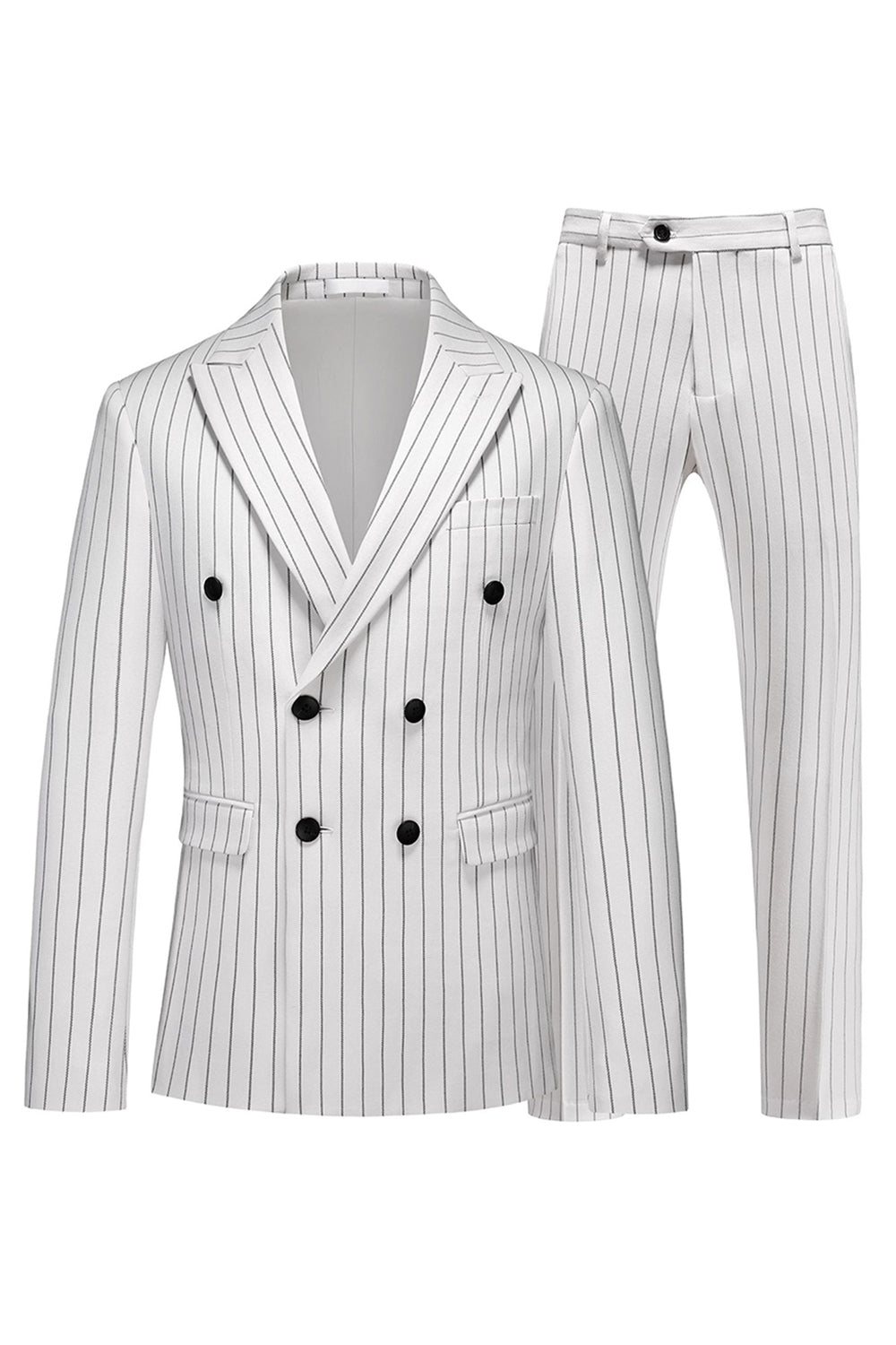 Trajes de 2 piezas a rayas con solapa de pico azul para hombre