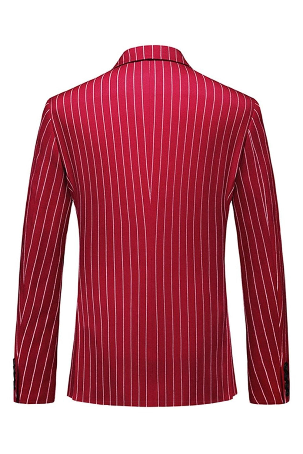 Trajes de 3 piezas con solapa de pico a rayas rojas para hombre