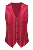 Trajes de 3 piezas con solapa de pico a rayas rojas para hombre