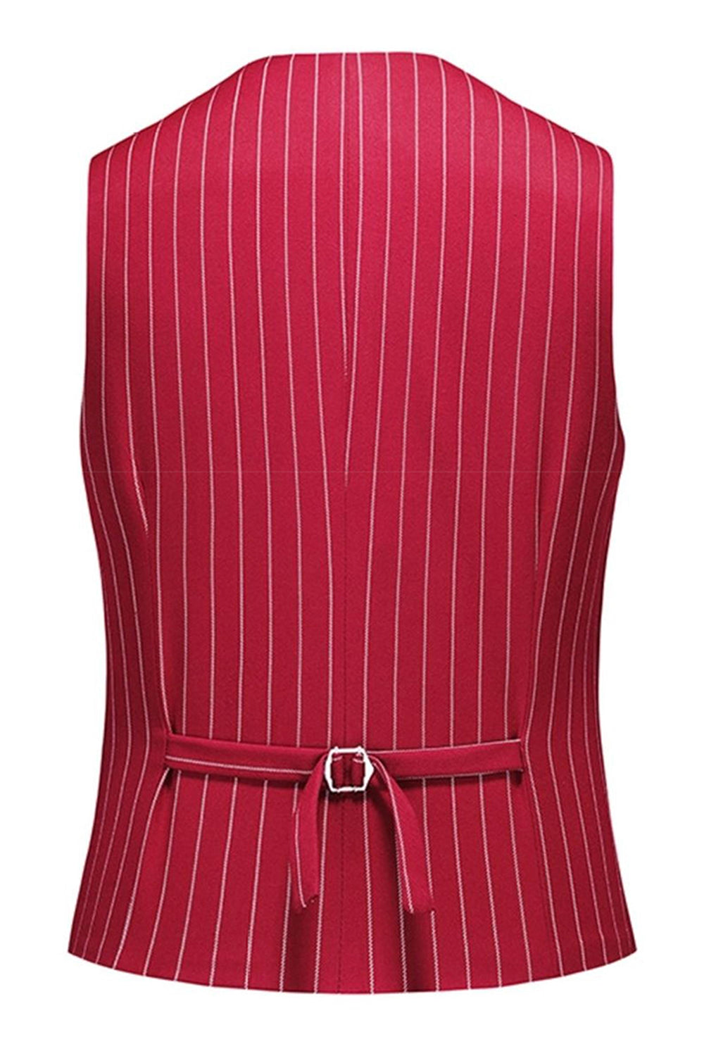 Trajes de 3 piezas con solapa de pico a rayas rojas para hombre