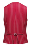 Trajes de 3 piezas con solapa de pico a rayas rojas para hombre