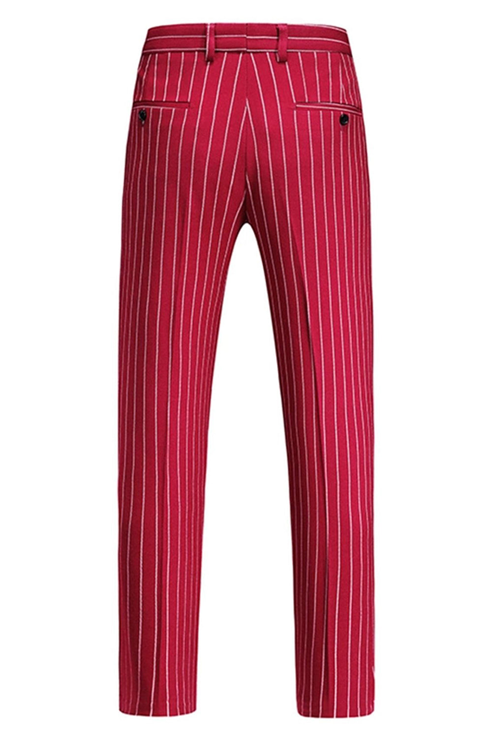 Trajes de 3 piezas con solapa de pico a rayas rojas para hombre