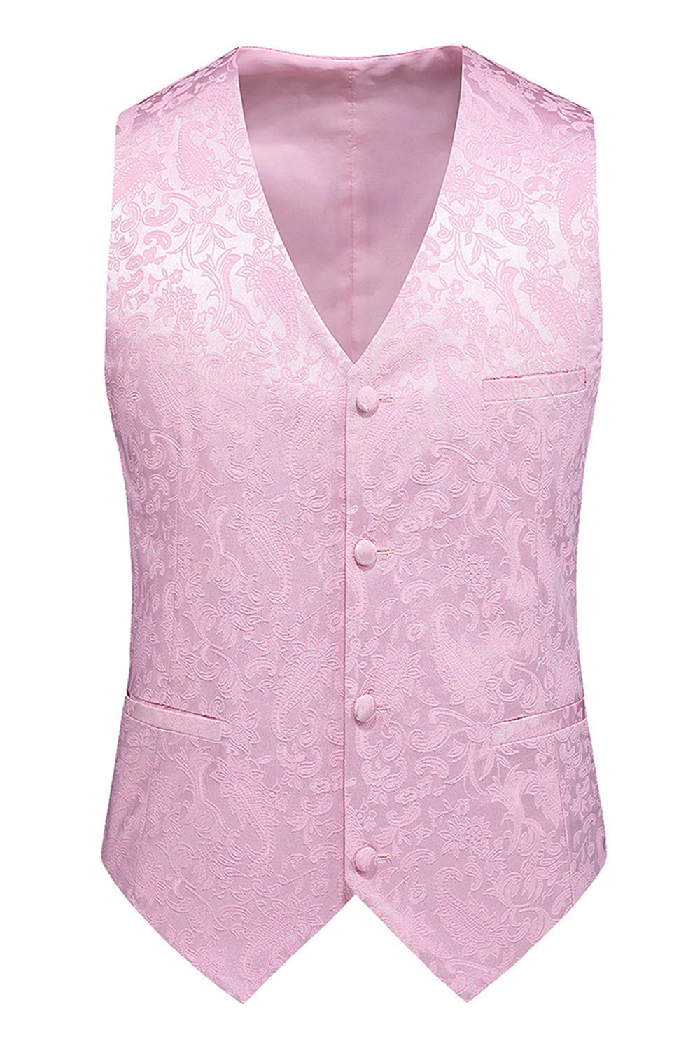 Trajes de fiesta de 3 piezas con solapa de pico con estampado rosa para hombres