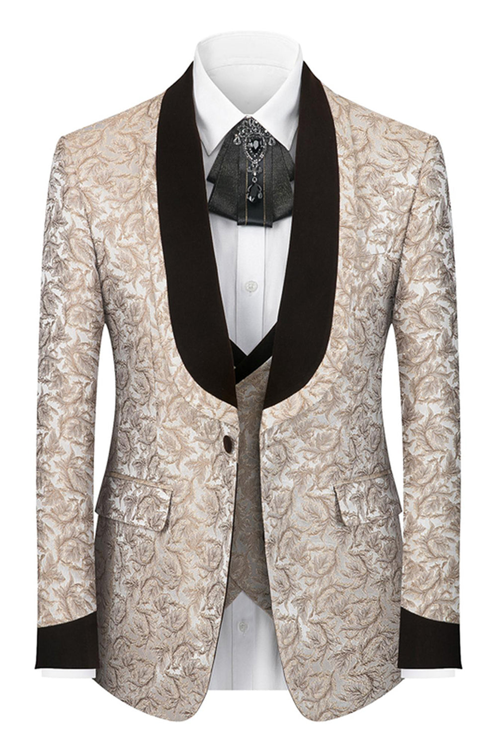 Trajes de hombre de 3 piezas con solapa de chal negro