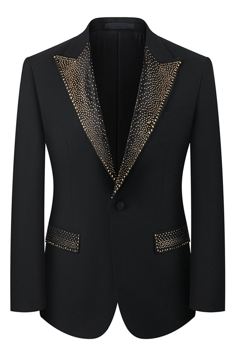 Trajes de 3 piezas para hombre con solapa de pico negro