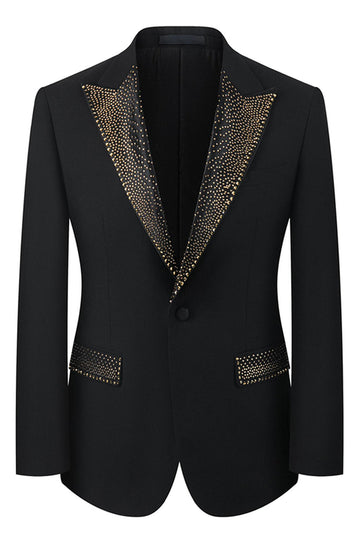 Trajes de 3 piezas para hombre con solapa de pico negro