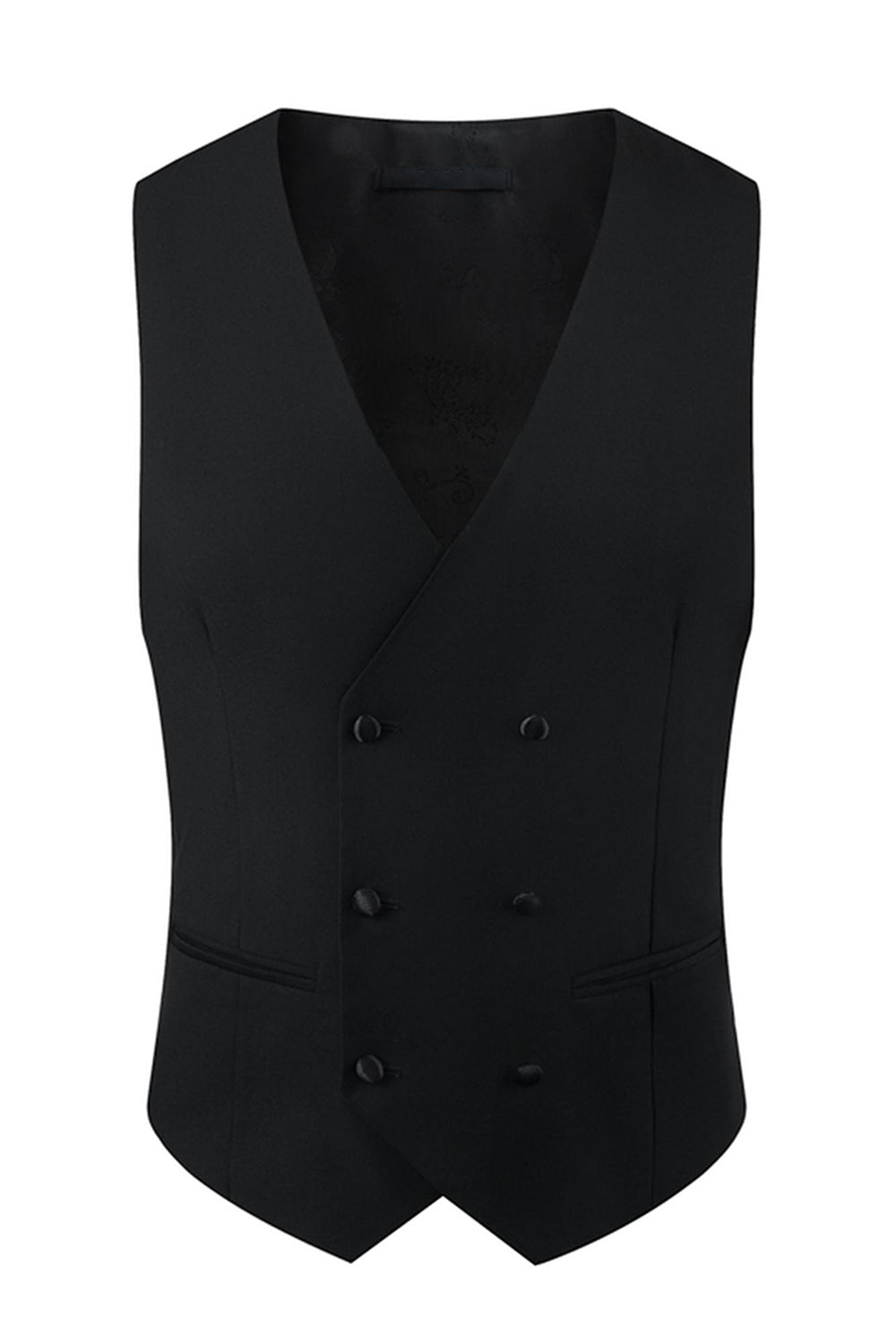 Trajes de 3 piezas para hombre con solapa de pico negro