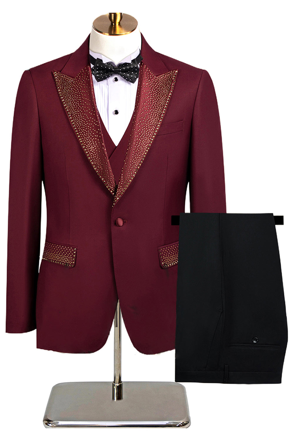 Trajes de 3 piezas para hombre con solapa de pico negro