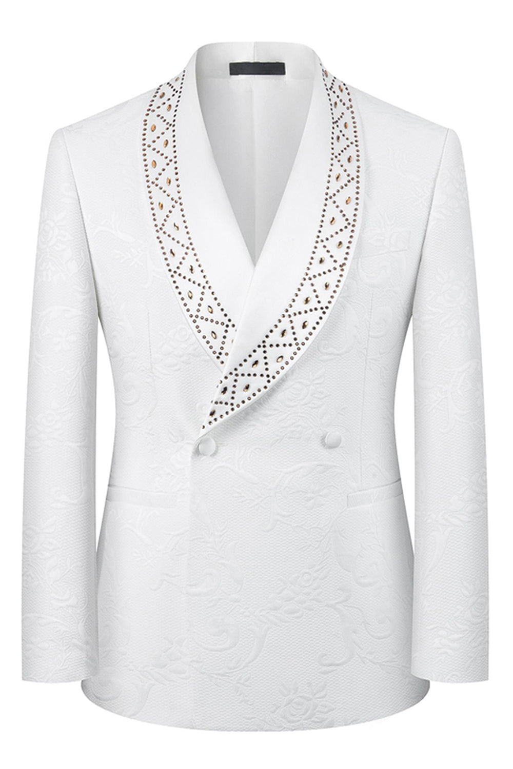 Trajes de hombre de 2 piezas con solapa de chal blanco con cuentas