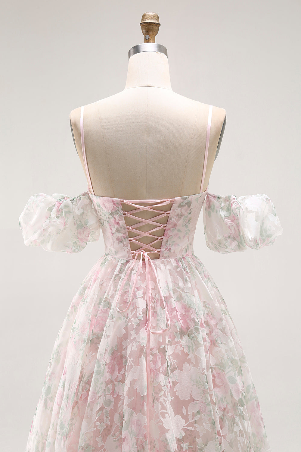 Vestido largo de fiesta con estampado de flores de hombros descubiertos y rubor