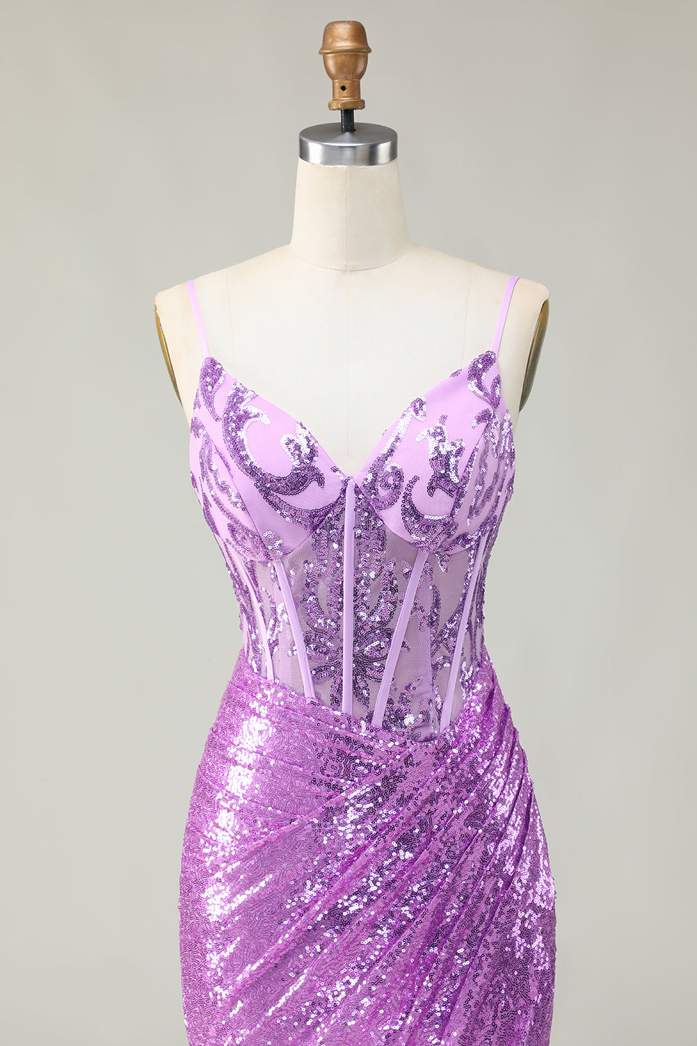 Vestido de fiesta con corsé de sirena púrpura brillante con apliques y abertura