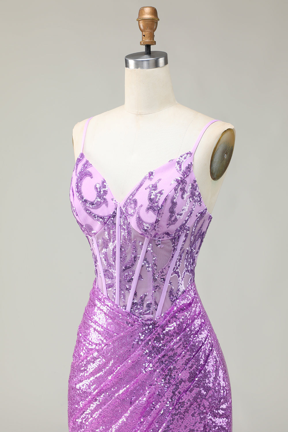 Vestido de fiesta con corsé de sirena púrpura brillante con apliques y abertura