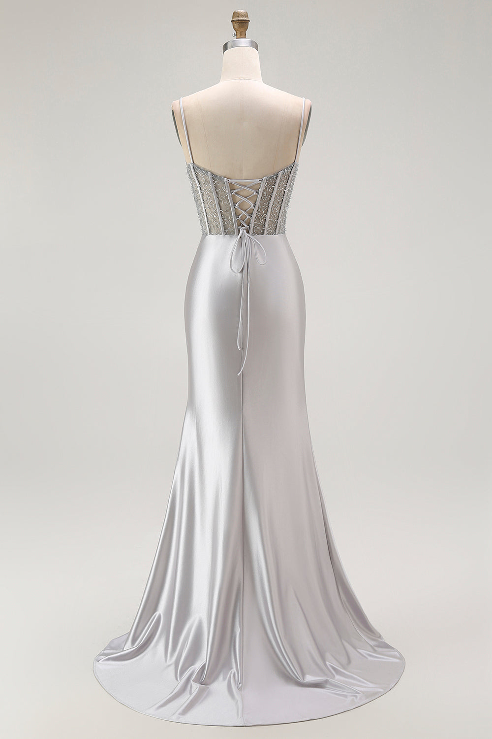 Vestido largo de fiesta plisado con tirantes finos de sirena dorada con abertura