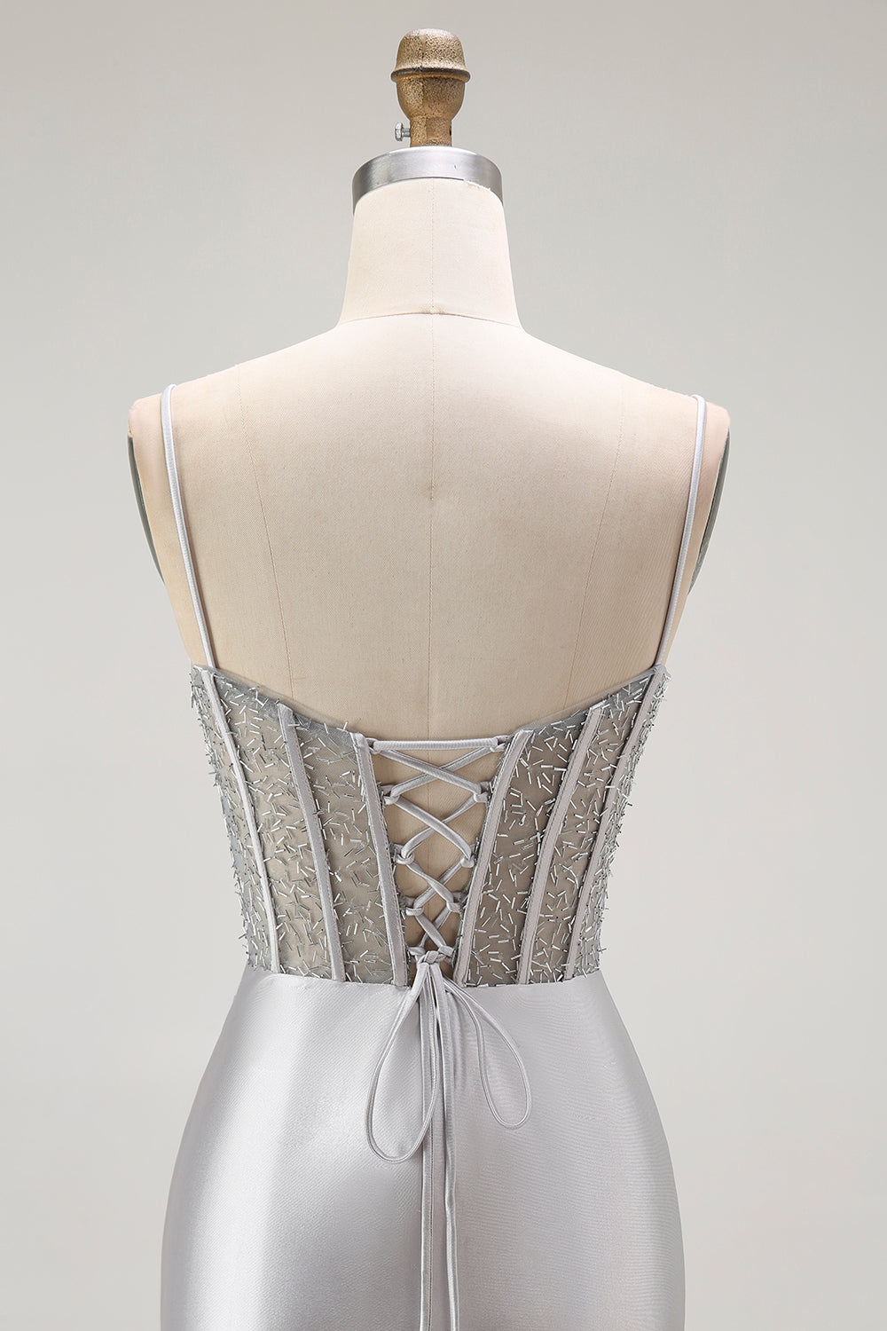 Vestido largo de fiesta plisado con tirantes finos de sirena dorada con abertura