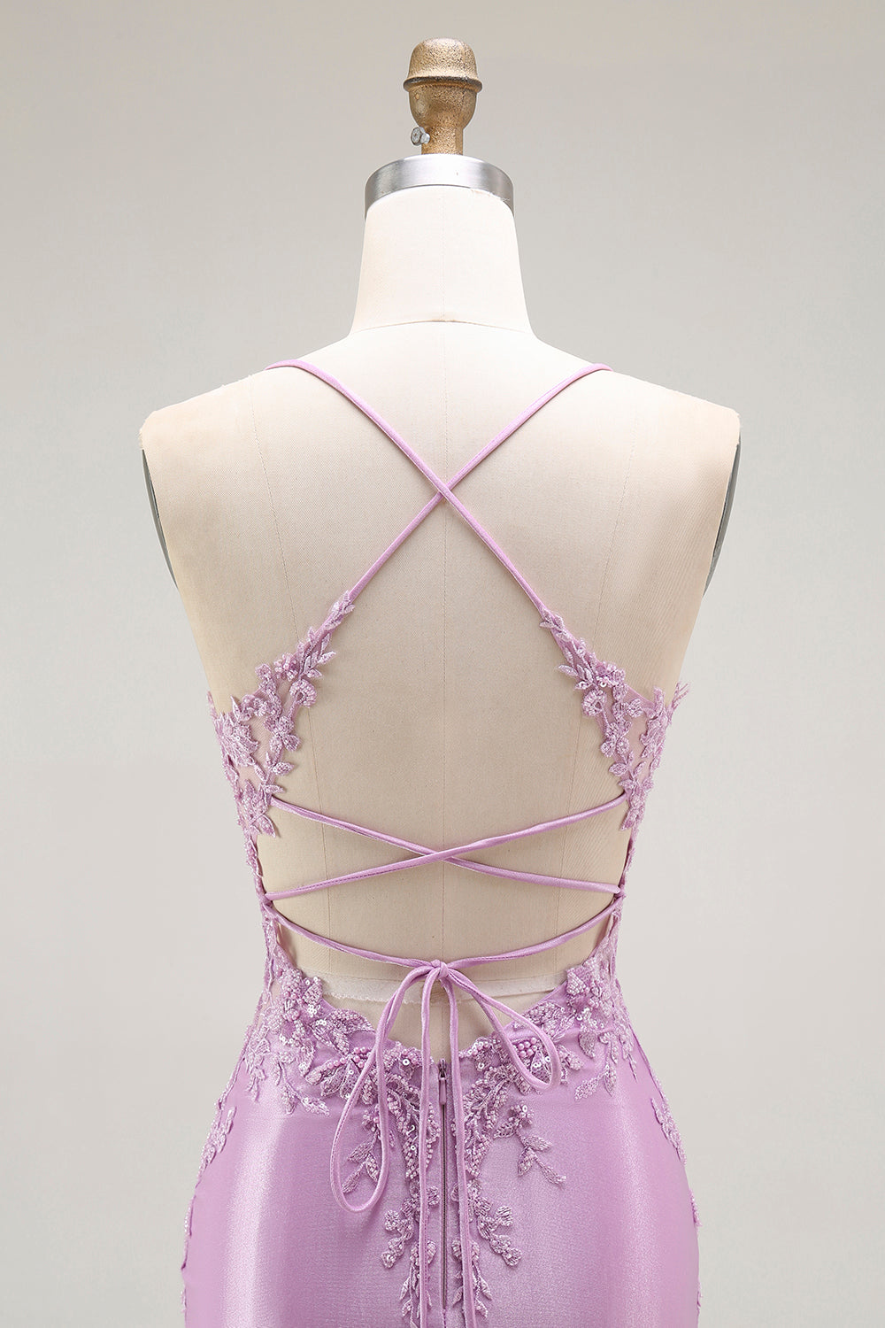 Vestido largo de fiesta con corsé de tirantes finos de sirena morada con abertura