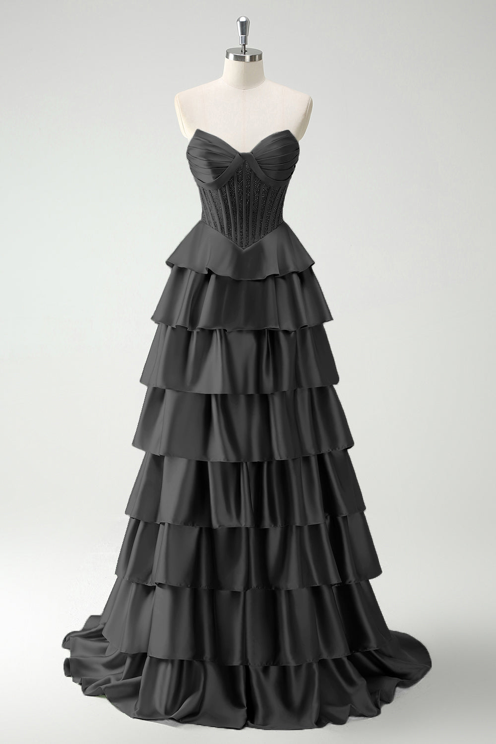 Vestido largo de baile con corsé de cuentas y cuentas de princesa en color burdeos con abertura