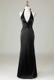 Mermaid Halter Vestido de dama de honor verde oscuro