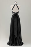 Vestido de dama de honor largo halter azul grisáceo con abertura