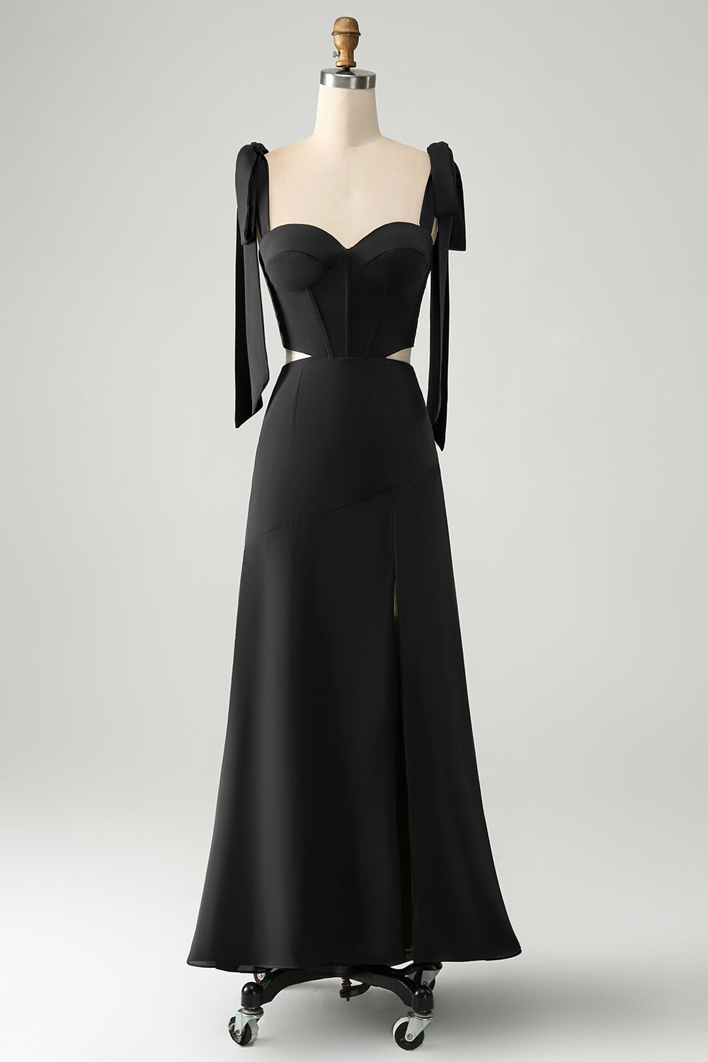 Olive A Line Spaghetti Straps Vestido de invitada de boda hasta el suelo con abertura