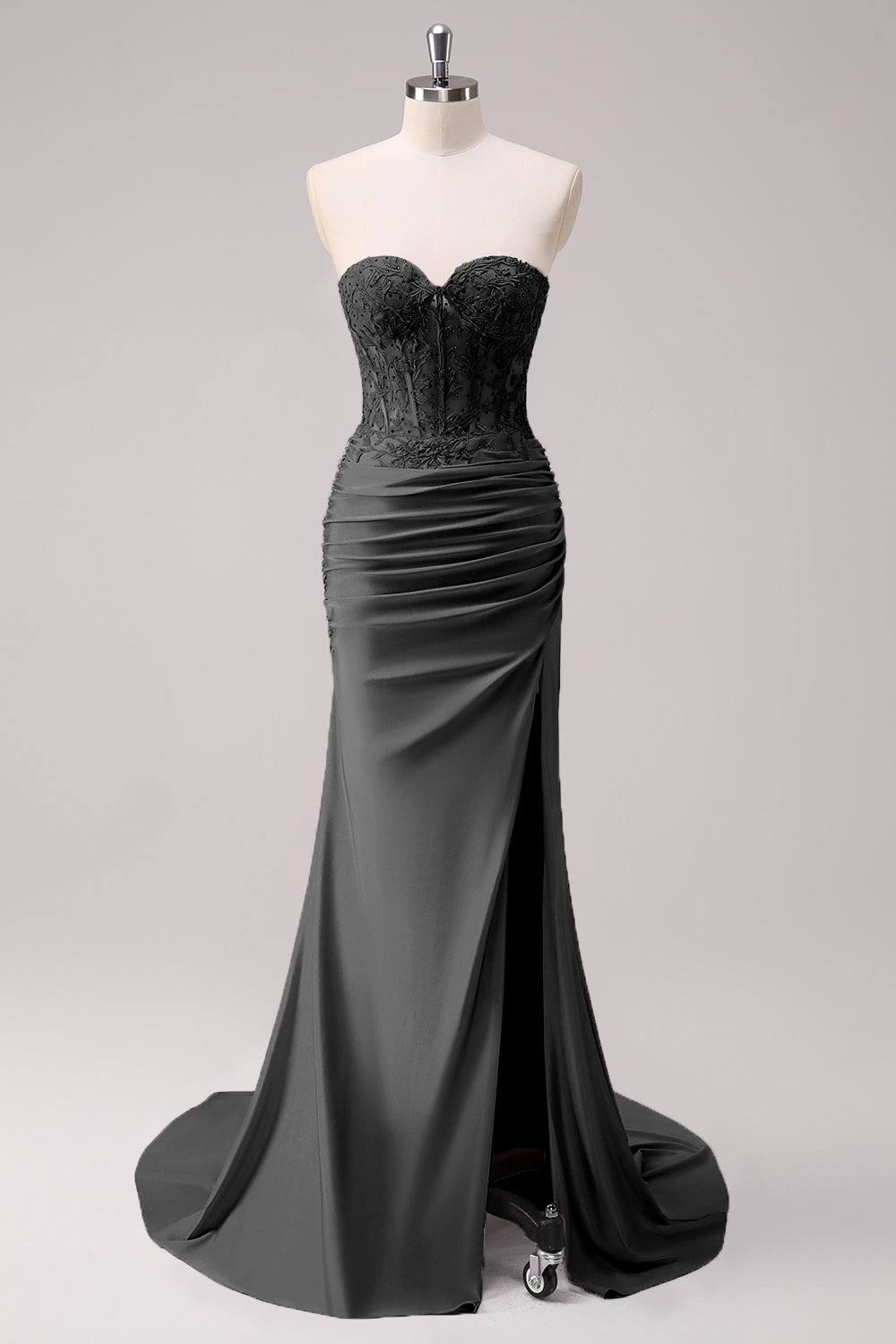 Corsé sin tirantes con apliques de sirena Vestido de fiesta fucsia largo con abertura