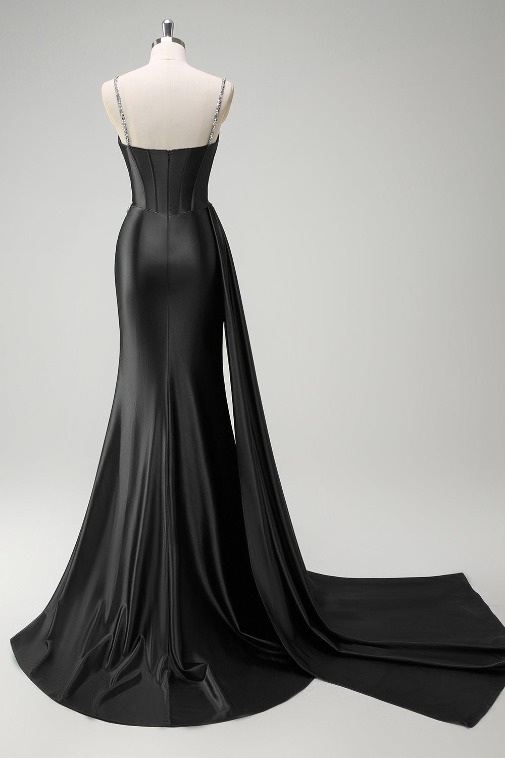 Vestido de fiesta de satén con corsé de lentejuelas con sirena verde oscuro brillante con abertura