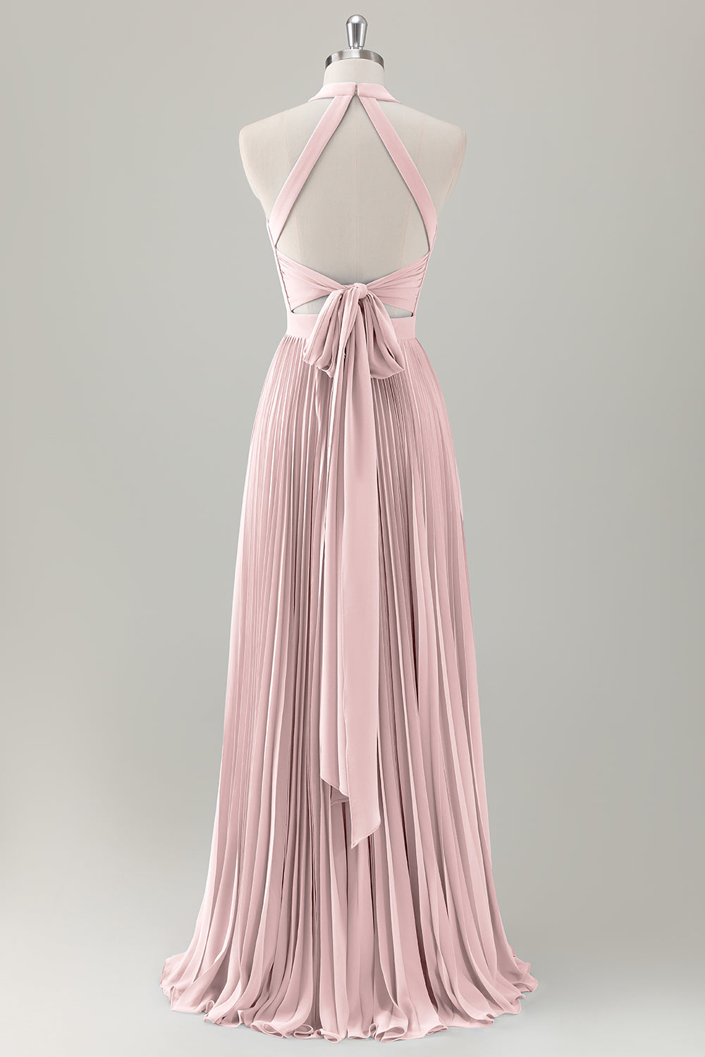 Vestido de dama de honor largo halter azul grisáceo con abertura