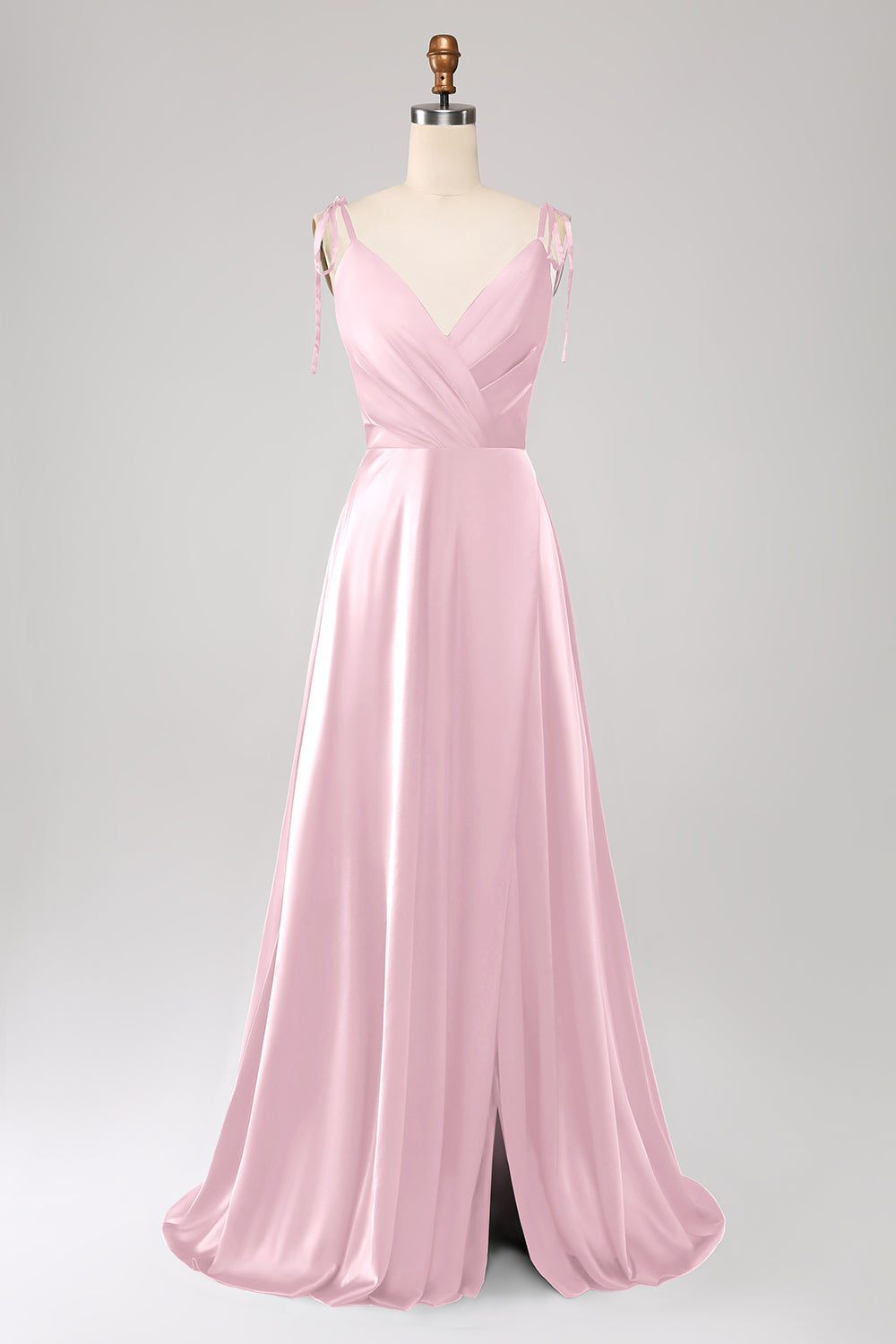 Vestido de fiesta fruncido con tirantes finos verde oscuro simple con abertura