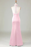 Mermaid Halter Vestido de dama de honor verde oscuro