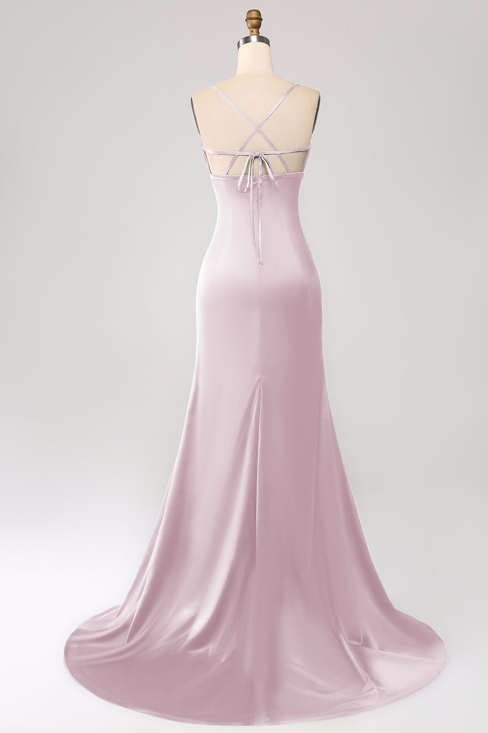 Vestido de fiesta de satén con tirantes de espagueti de sirena verde oscuro con plisado