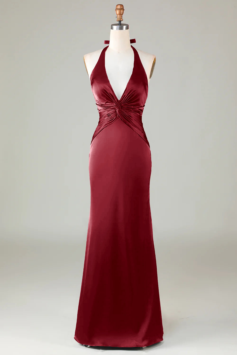 Mermaid Halter Vestido de dama de honor verde oscuro
