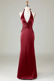 Mermaid Halter Vestido de dama de honor verde oscuro
