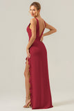 Vestido de dama de honor largo con escote en V profundo y cuello en V profundo con abertura de volantes