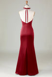 Mermaid Halter Vestido de dama de honor verde oscuro