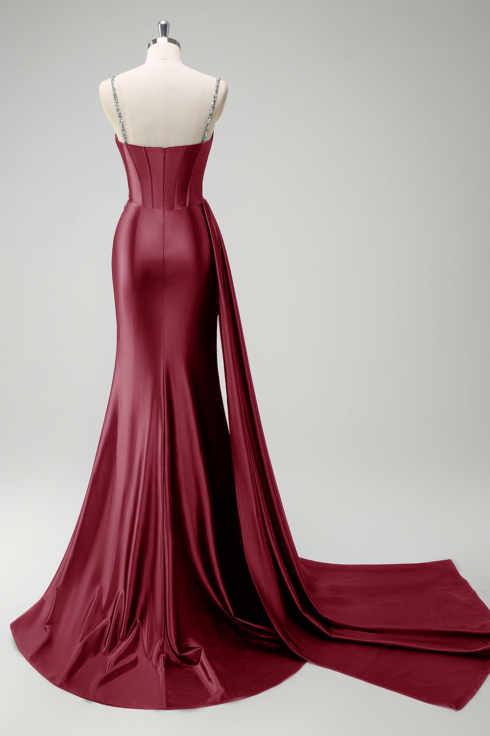 Vestido de fiesta de satén con corsé de lentejuelas con sirena verde oscuro brillante con abertura
