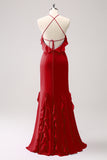 Vestido largo de dama de honor de gasa con volantes halter de sirena de Tahití