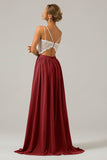 Vestido de dama de honor largo de gasa boho con espalda abierta de eucalipto con encaje