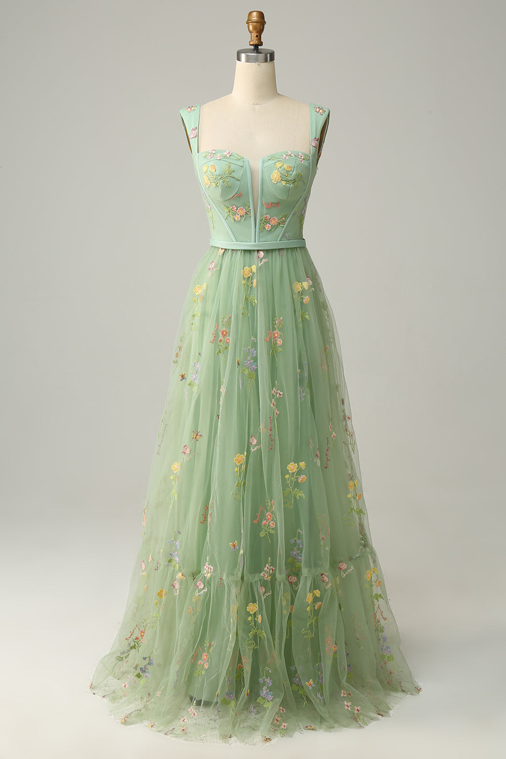 A-Línea Verde Vestido de Graduación Con Bordado