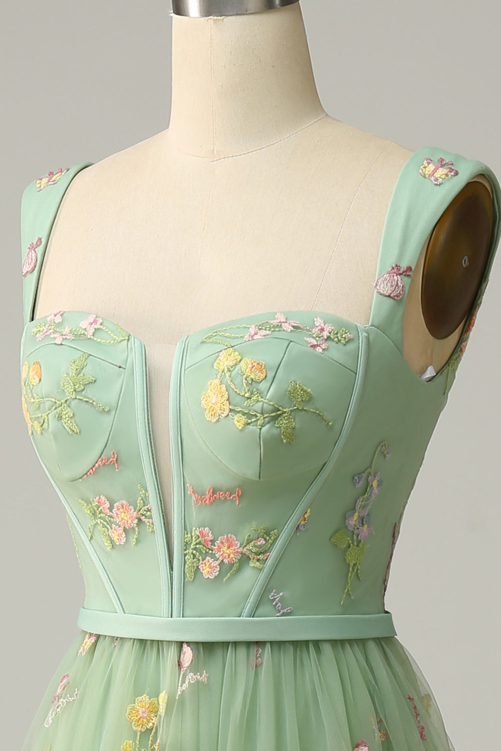 A-Línea Verde Vestido de Graduación Con Bordado