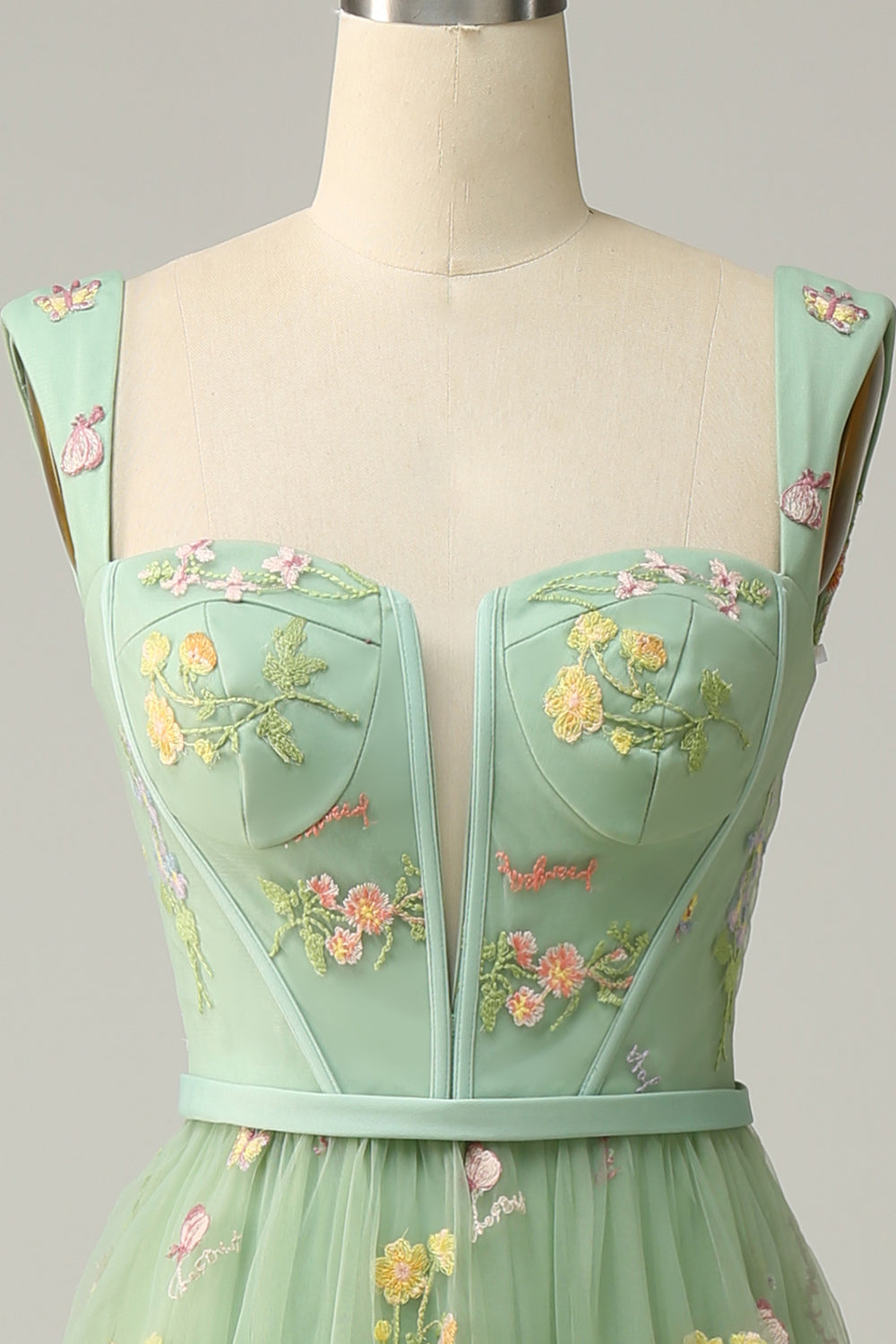 A-Línea Verde Vestido de Graduación Con Bordado