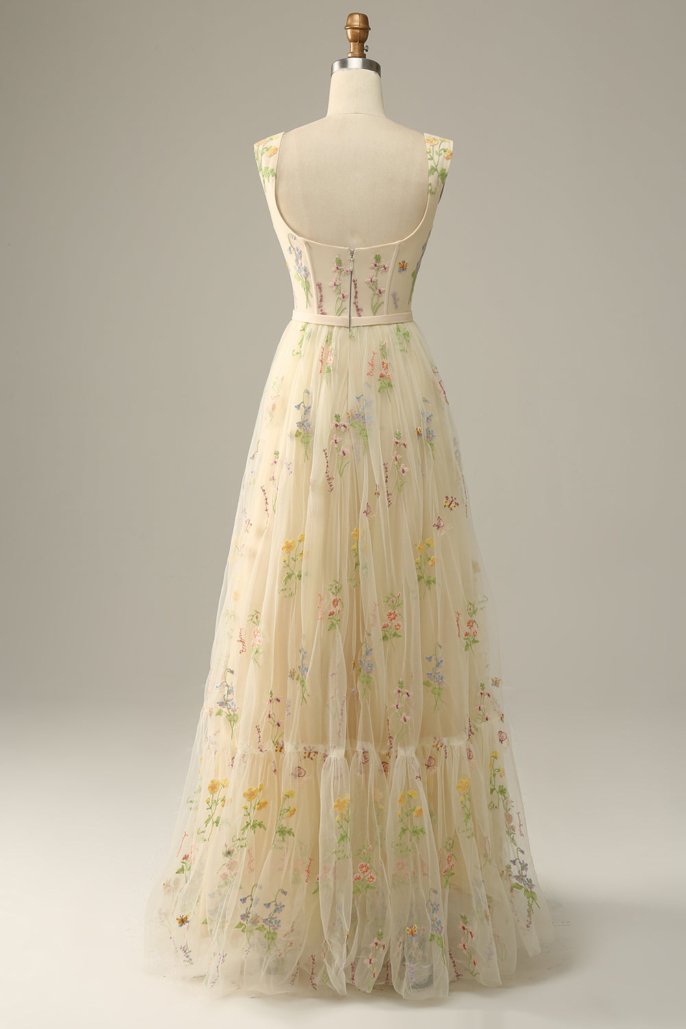 A-Línea Gris Azul Vestido de Fiesta Con Bordado