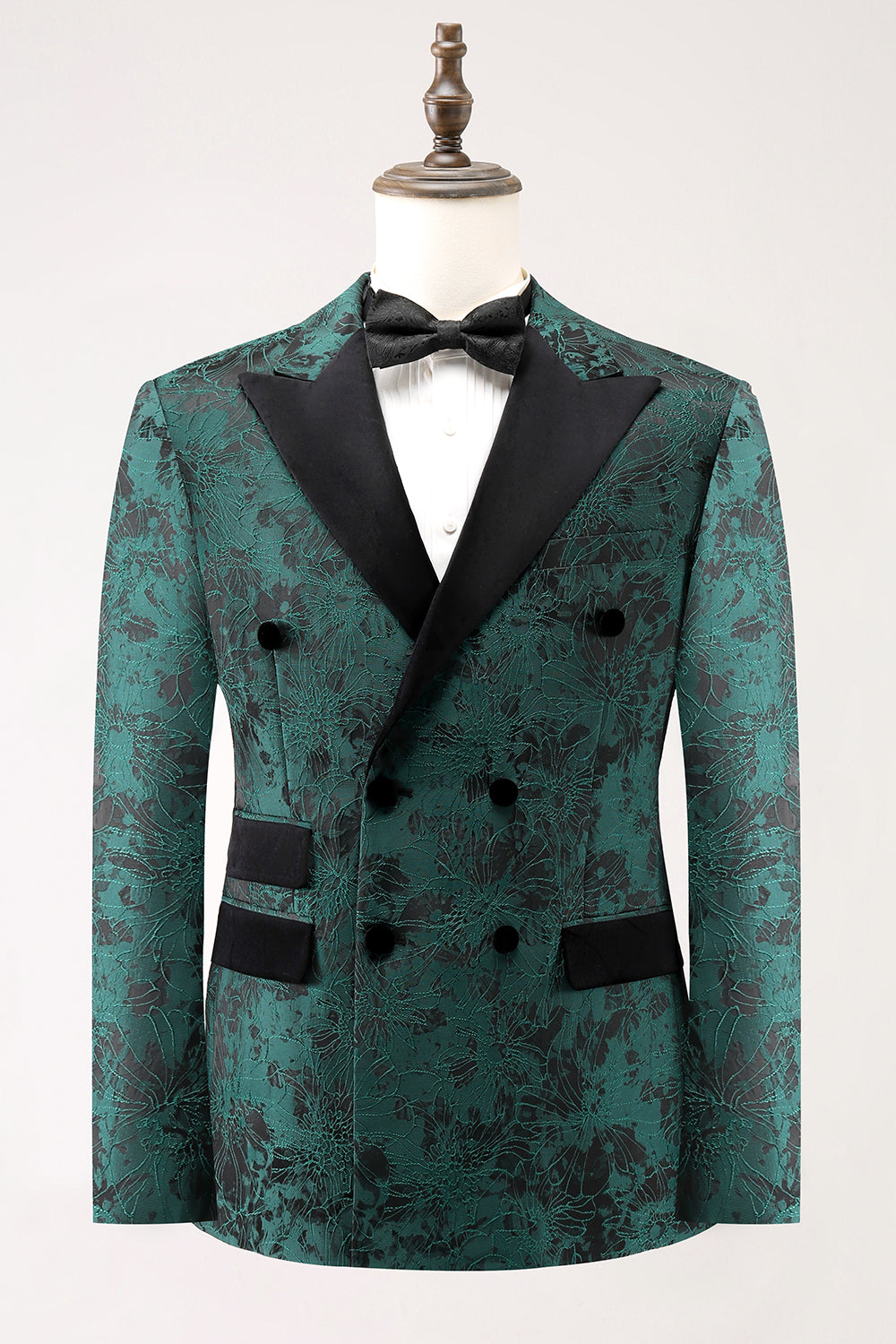 Trajes de fiesta de hombre de jacquard de 2 piezas con solapa de pico verde oscuro
