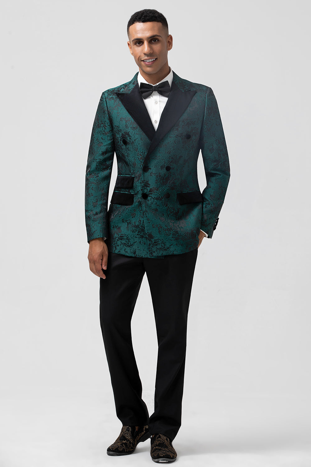 Jacquard verde oscuro Peak Solapel 2 piezas Trajes de fiesta para hombre