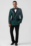 Jacquard verde oscuro Peak Solapel 2 piezas Trajes de fiesta para hombre