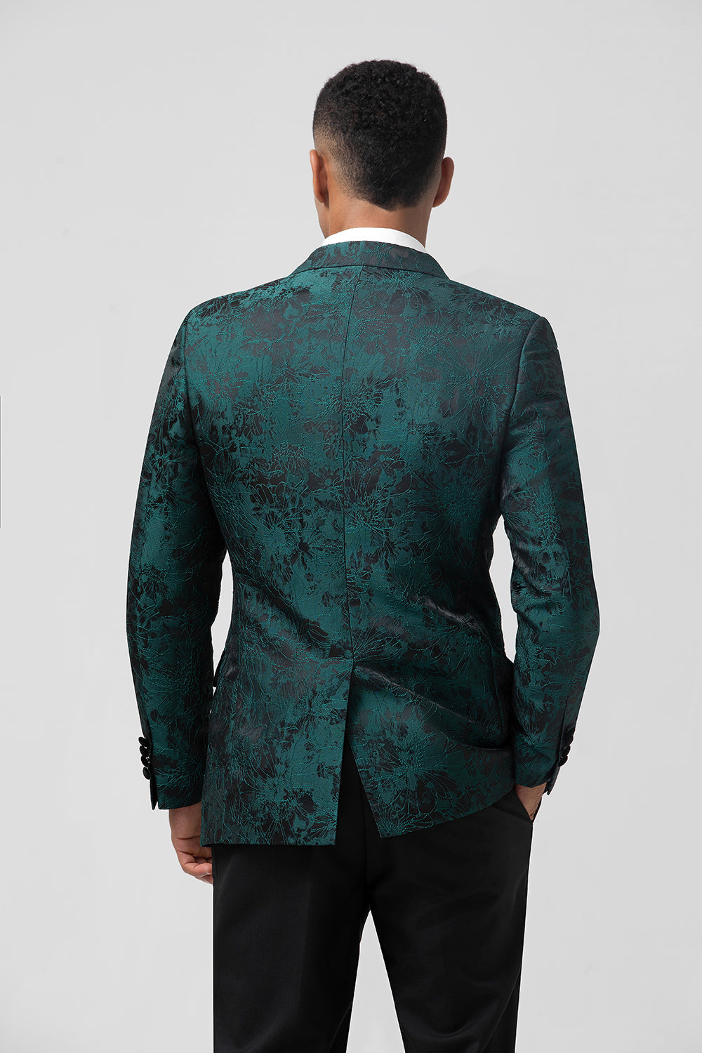 Jacquard verde oscuro Peak Solapel 2 piezas Trajes de fiesta para hombre