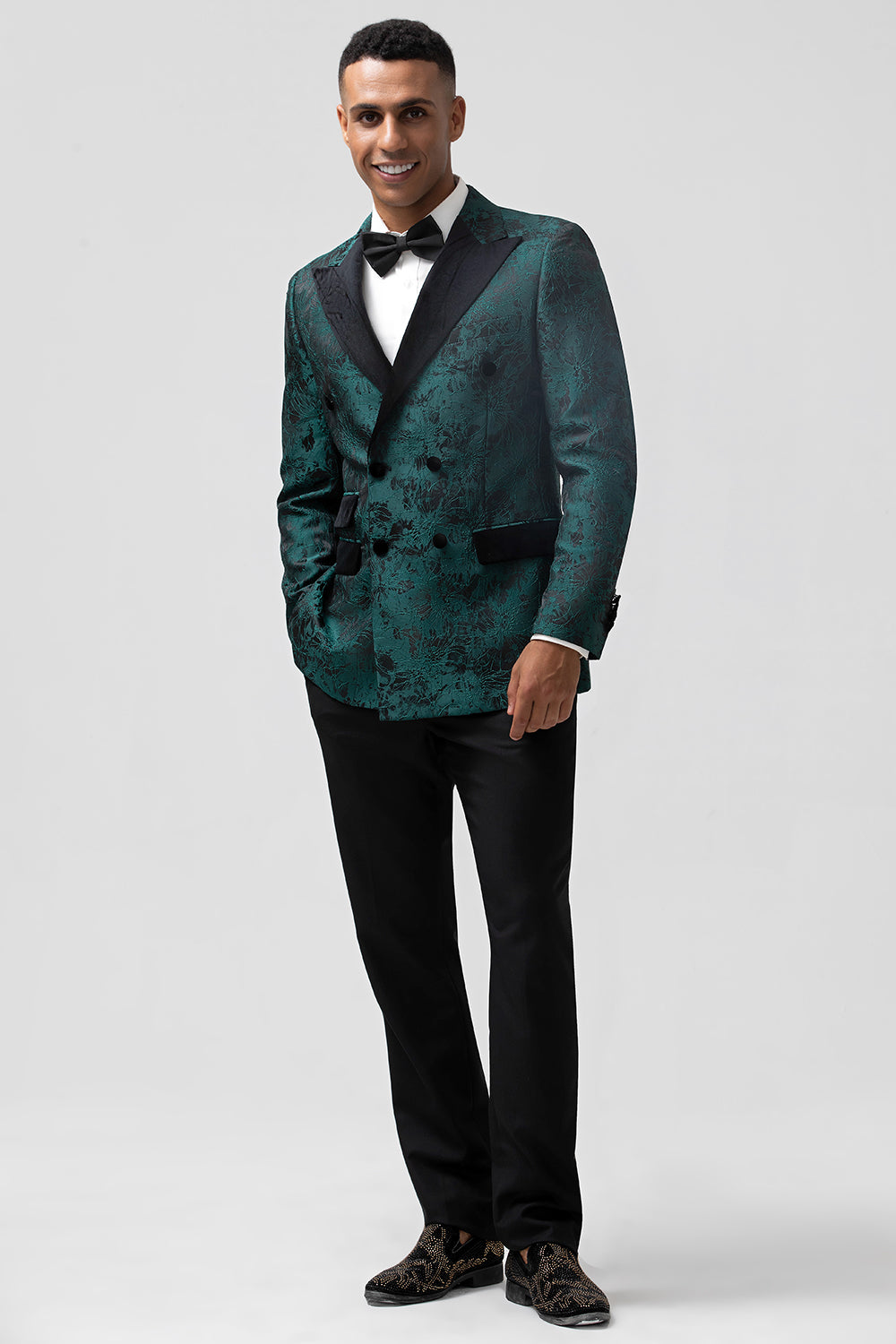 Jacquard verde oscuro Peak Solapel 2 piezas Trajes de fiesta para hombre