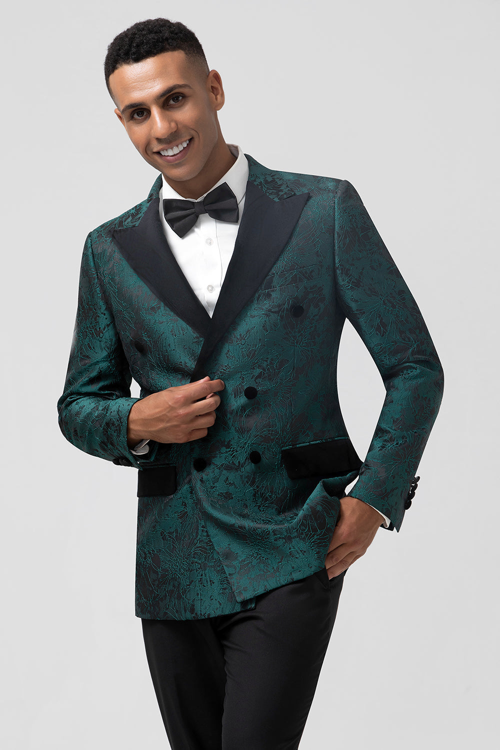 Jacquard verde oscuro Peak Solapel 2 piezas Trajes de fiesta para hombre
