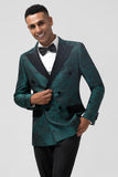 Jacquard verde oscuro Peak Solapel 2 piezas Trajes de fiesta para hombre