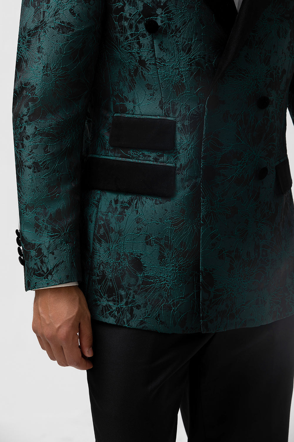 Jacquard verde oscuro Peak Solapel 2 piezas Trajes de fiesta para hombre